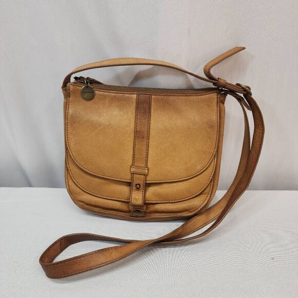 Lucky Brand Small Crossbody Brown Leather Handbag Aged Distressed - Picture 1 of 10
